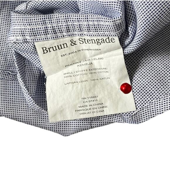 Bruun & Stengade Blue Easy Care Cotton Button Up Shirt Men's Size 17.5/44 | 1-20 - Picture 5 of 7